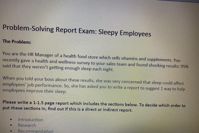 Problem-solving Report Exam: Sleepy Employees The