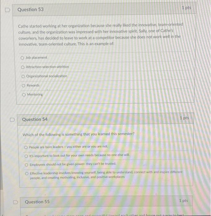 D Question 53 1 pts Cathe started working at her