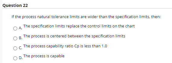 Question 22 If the process natural tolerance