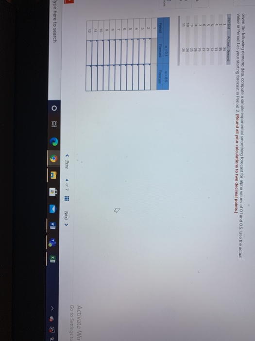 Given the following demand data, compute a simple