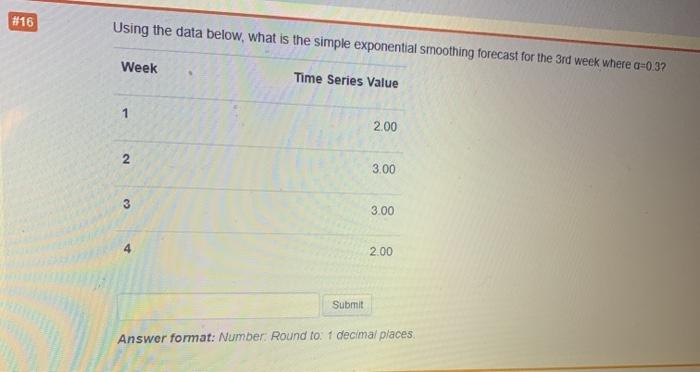 #15 Using the data below and the SES forecast