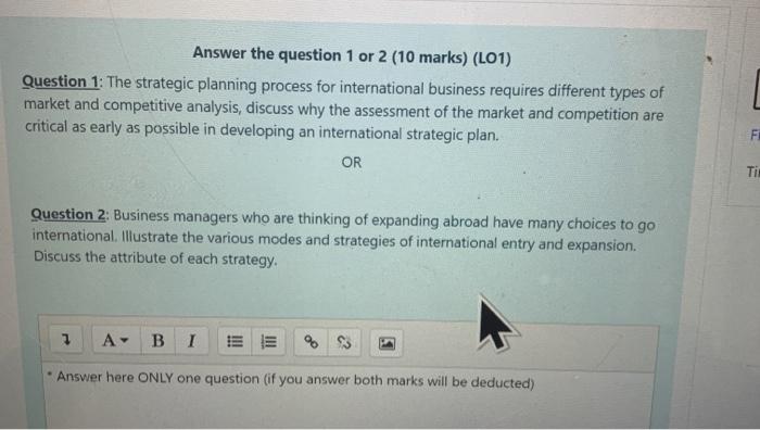 Answer the question 1 or 2 (10 marks) (L01)
