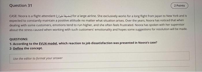 Question 31 2 Points CASE: Noora is a flight