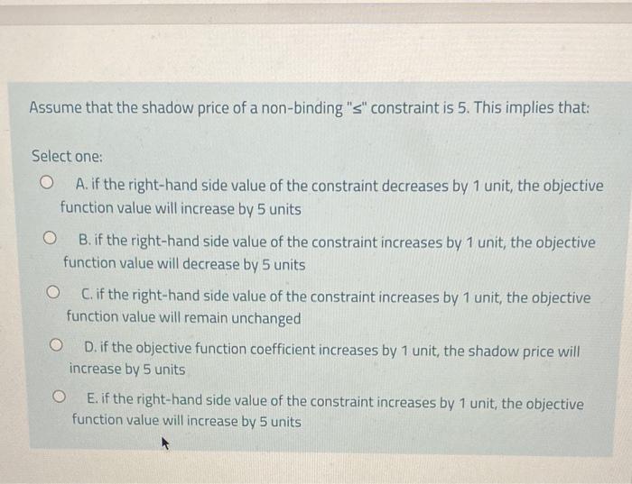 Assume that the shadow price of a non-binding "s"