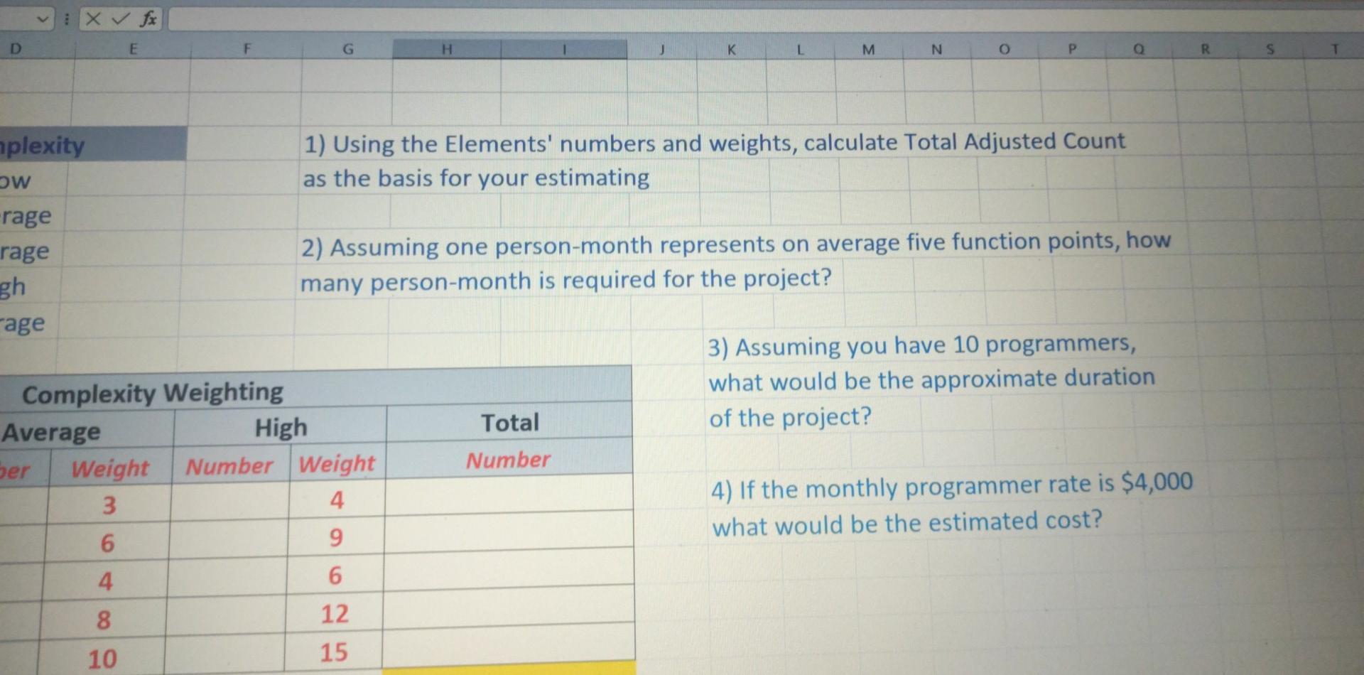 B D G H 1 Function Point Count Estimating