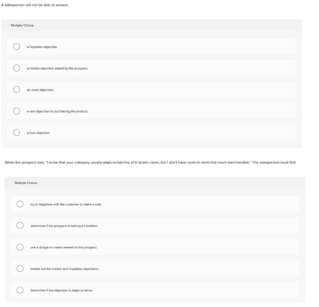 A salesperson will not be able to answer.