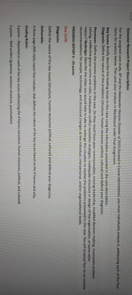 Semester Research Project Description For the