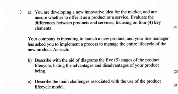 3 a) You are developing a new innovative idea for