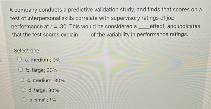 A company conducts a predictive validation study,