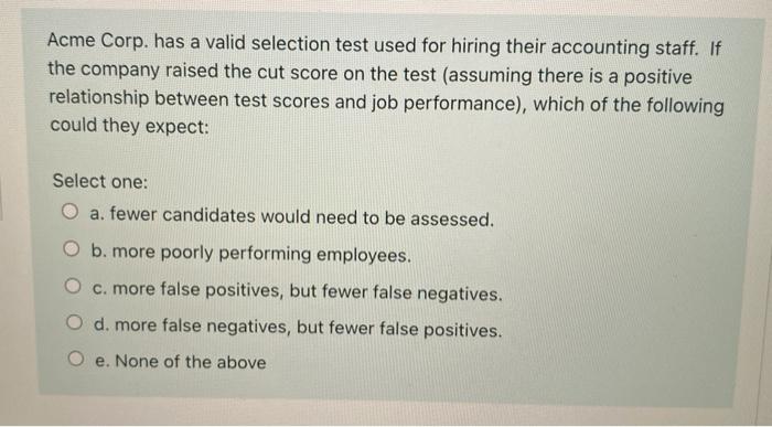 A company conducts a predictive validation study,