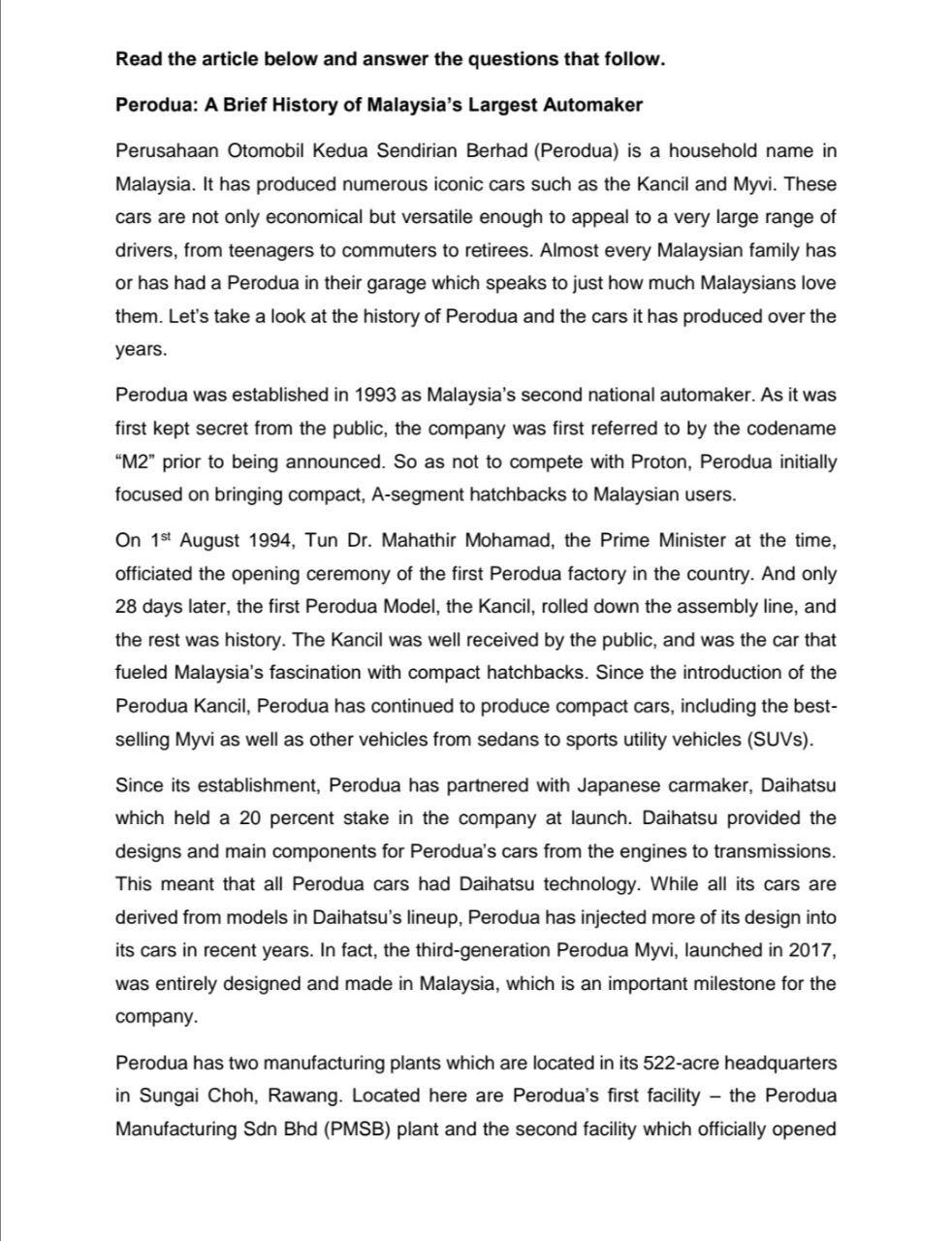 Read the article below and answer the questions