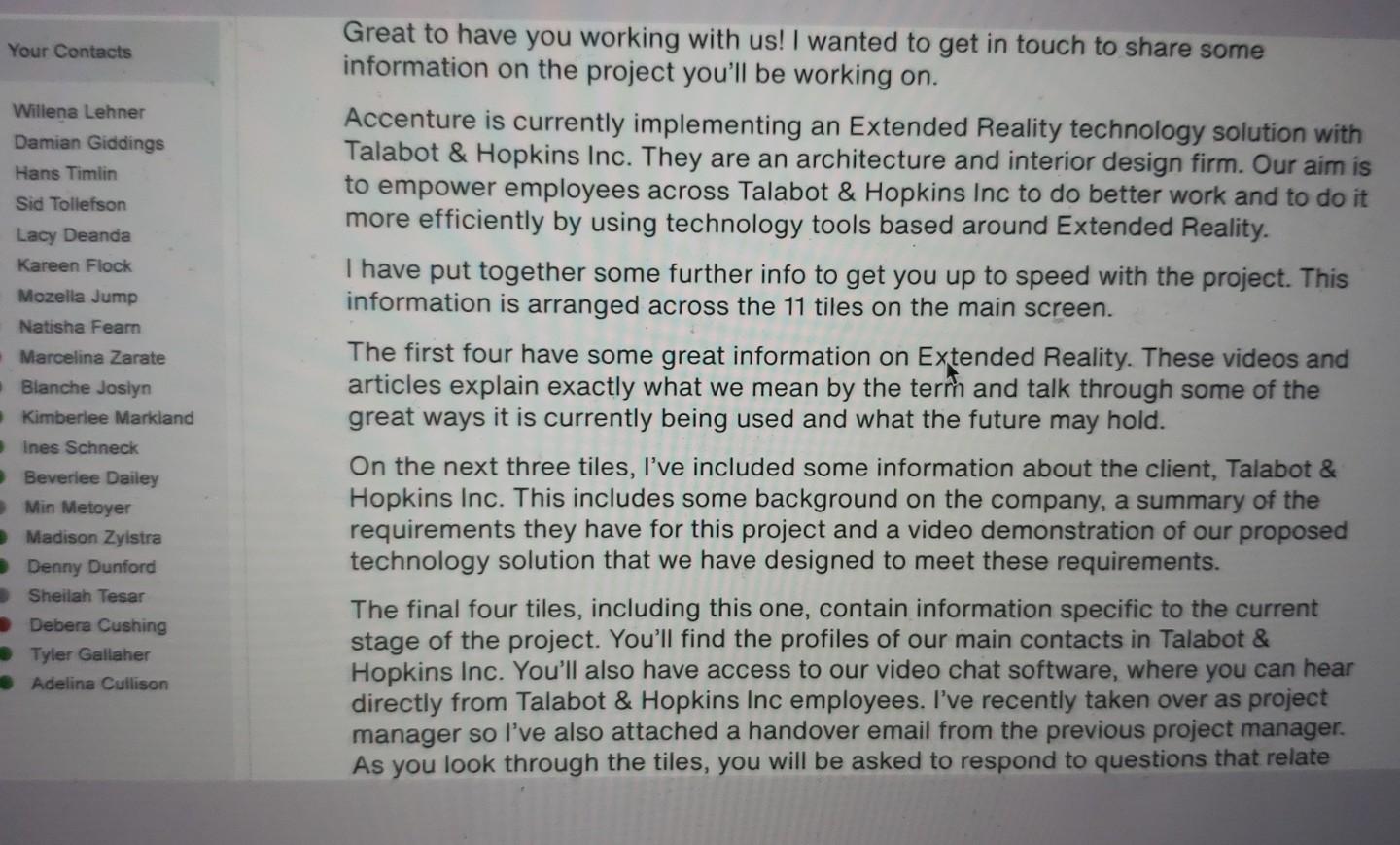 Your Contacts Willena Lehner Damian Giddings Hans