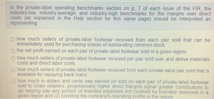 In the private-label operating benchmarks section
