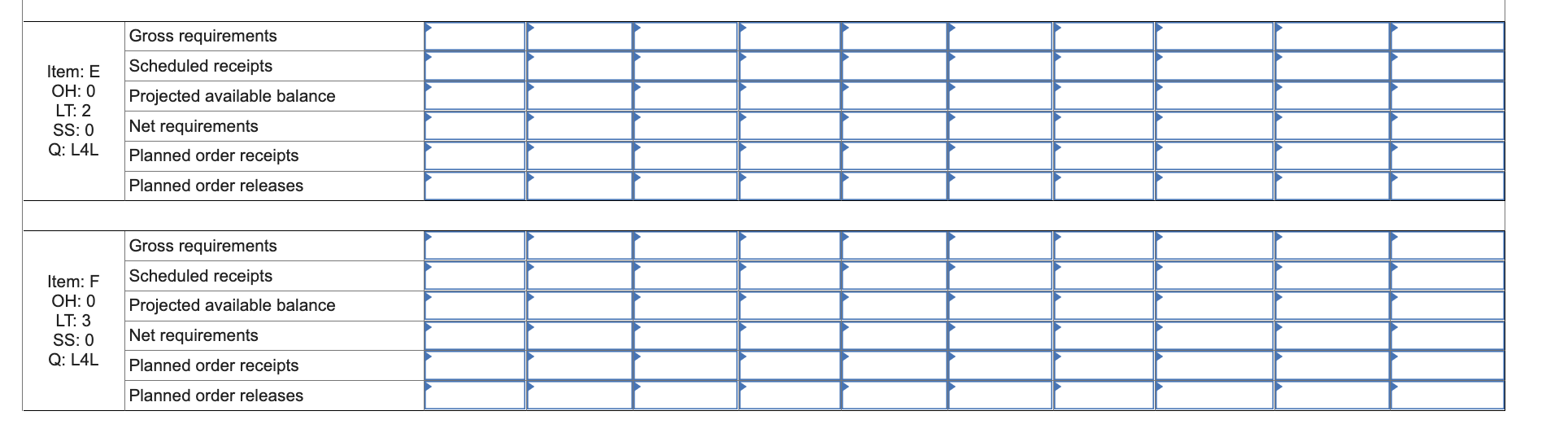 Problem 9-18 (Algo) Product A is an end item and