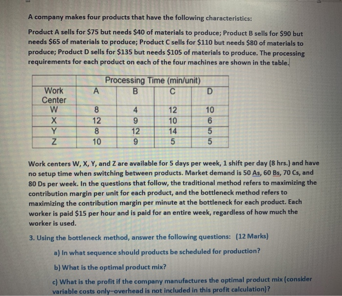 A company makes four products that have the