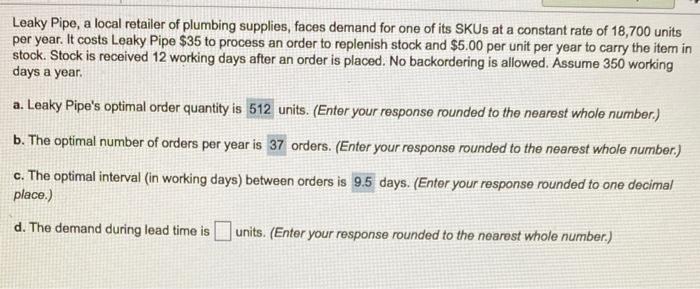 Leaky Pipe, a local retailer of plumbing