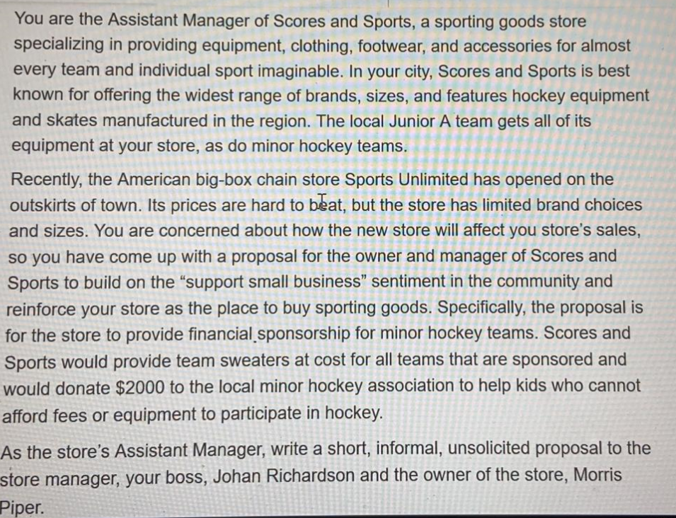 You are the Assistant Manager of Scores and