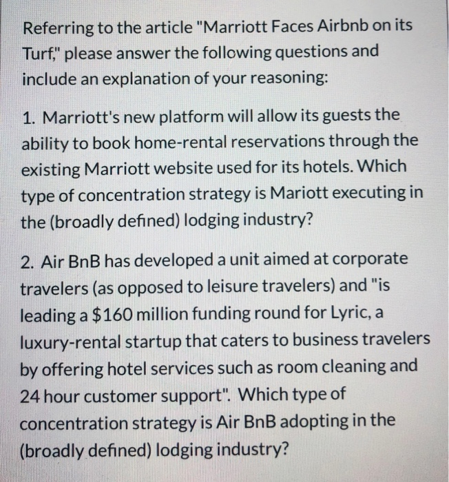 Referring to the article "Marriott Faces Airbnb