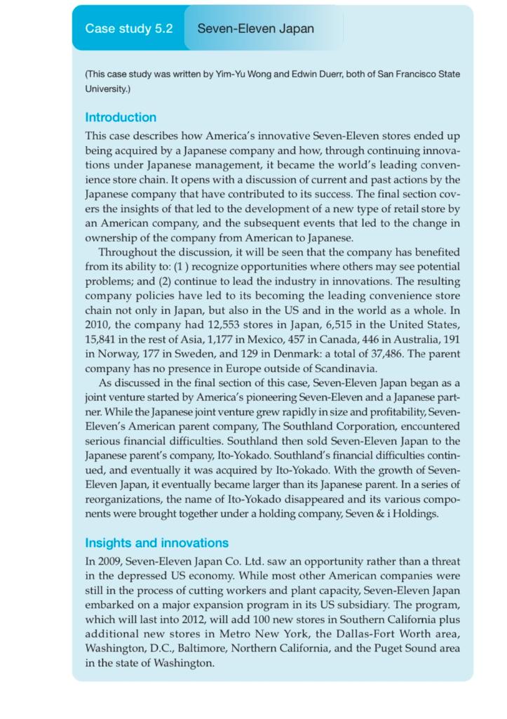 Case study 5.2 Seven-Eleven Japan (This case