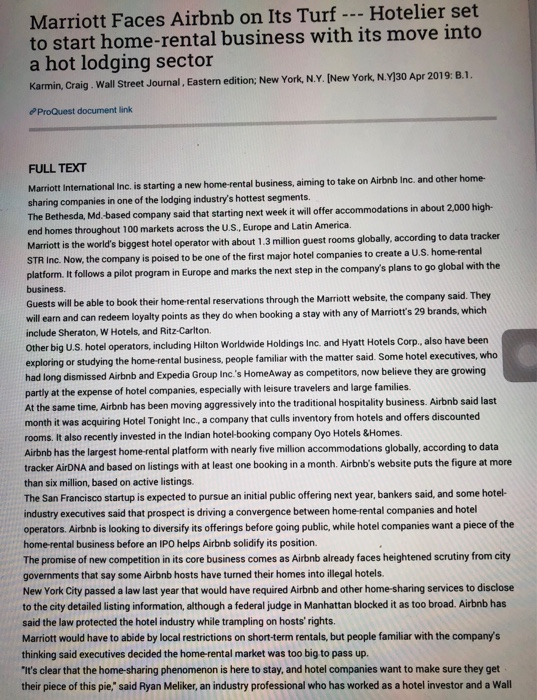 Referring to the article "Marriott Faces Airbnb