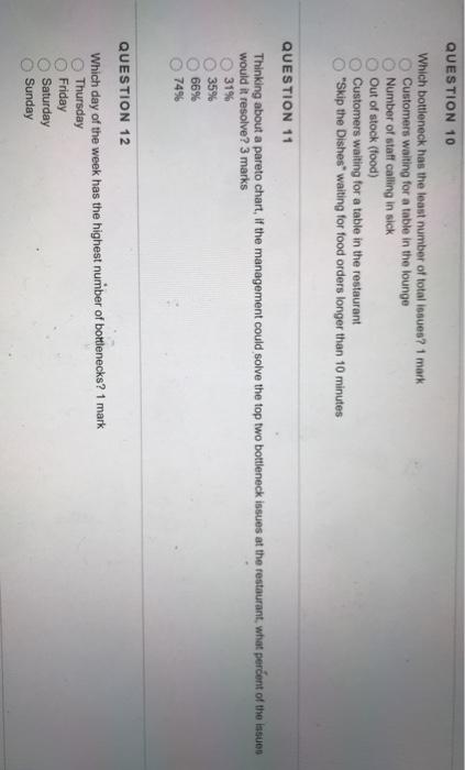 QUESTION 8 Chapter 9 - Quality Use the following