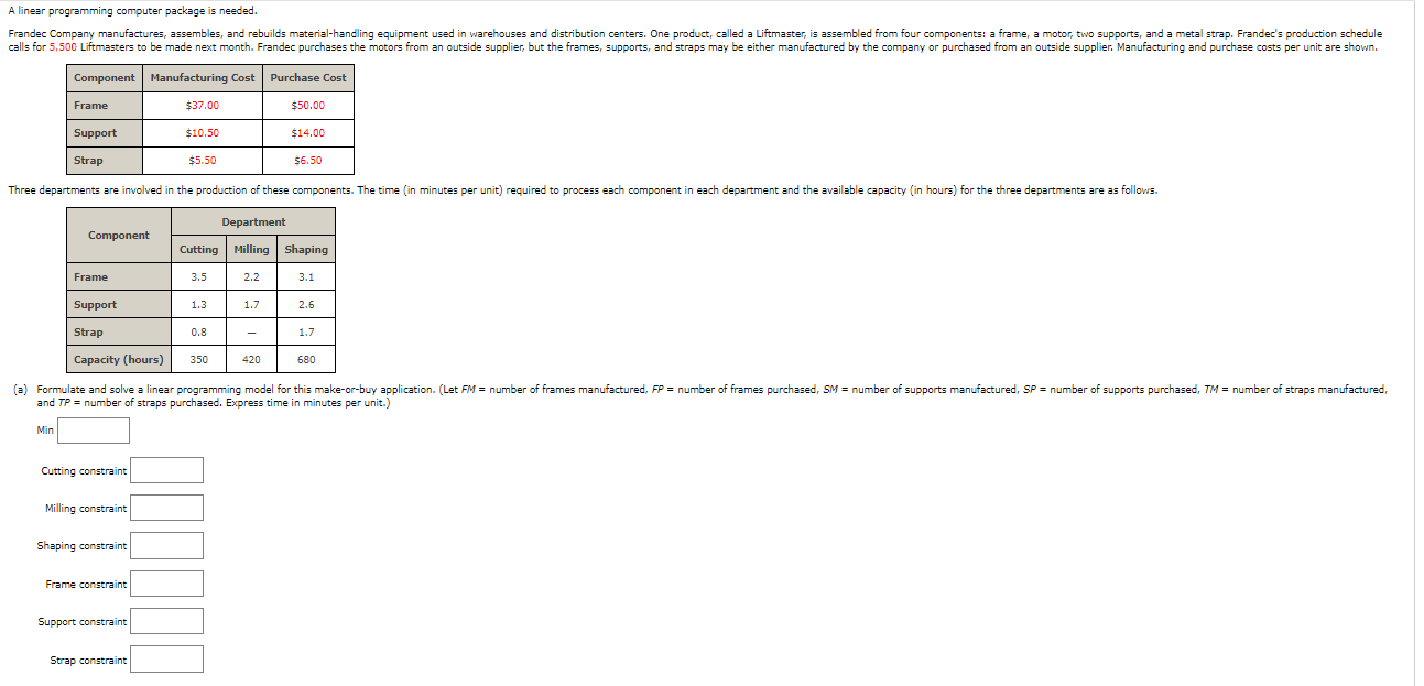 A linear programming computer package is needed.