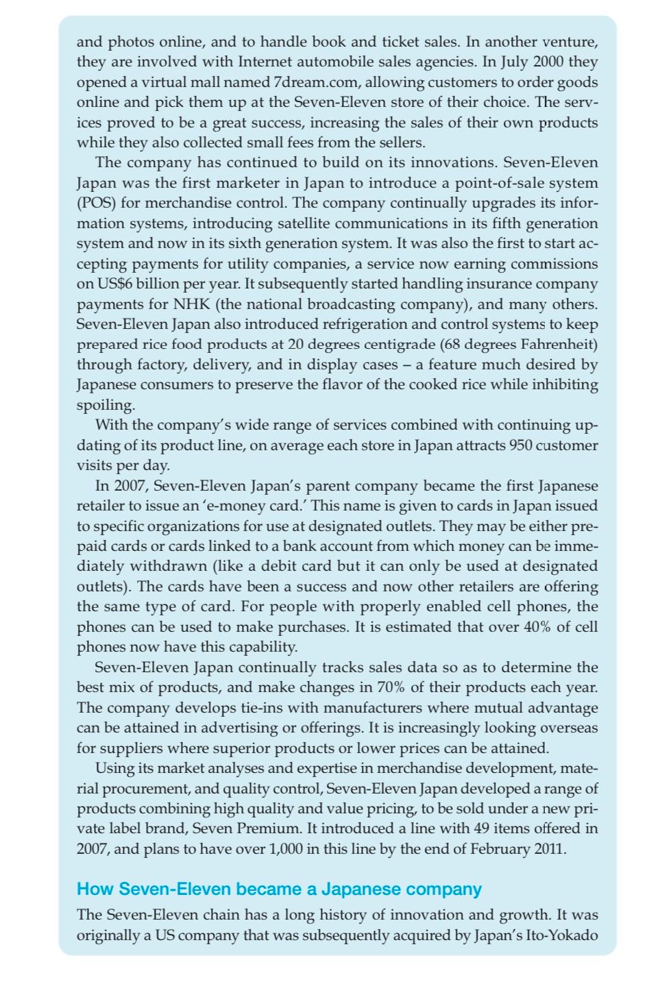 Case study 5.2 Seven-Eleven Japan (This case