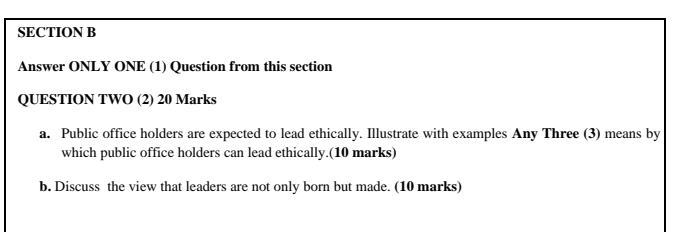 SECTION B Answer ONLY ONE (1) Question from this