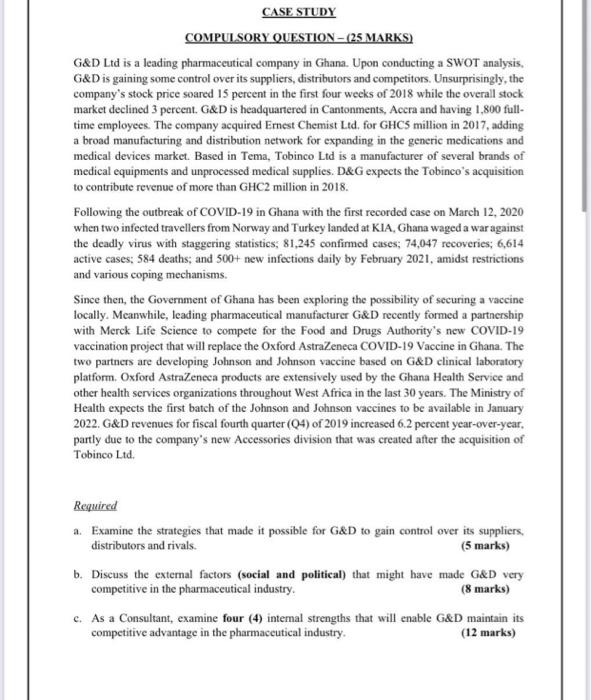 CASE STUDY COMPULSORY QUESTION - (25 MARKS) G&D