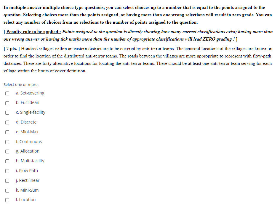 In multiple answer multiple choice type