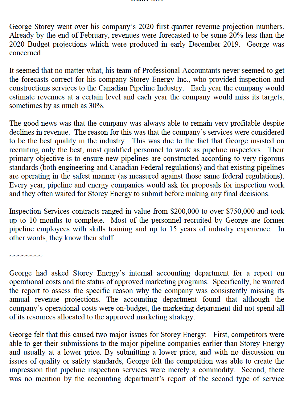 STOREY ENERGY INC (2020) Case. Study. Identify