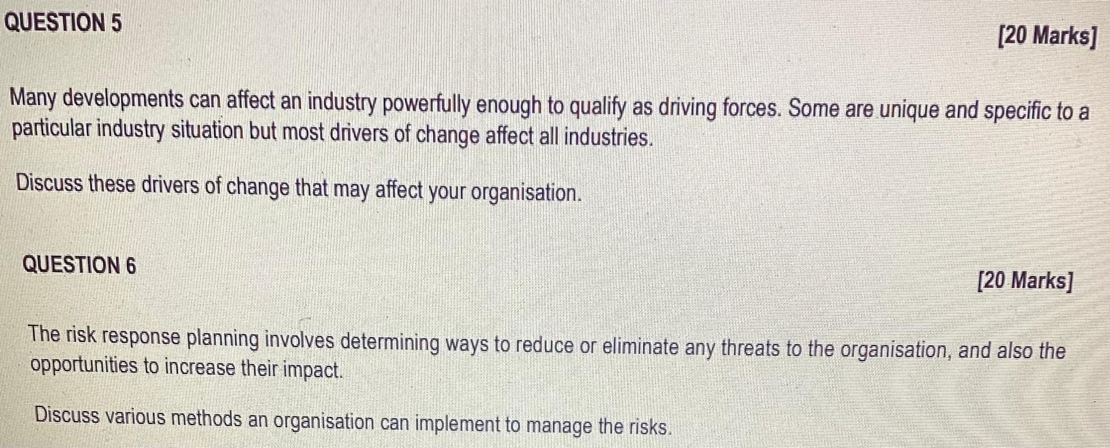 strategic management QUESTION 5 [20 Marks] Many