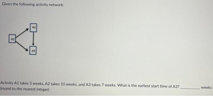 Given the following activity network: AZ A1 2 A3