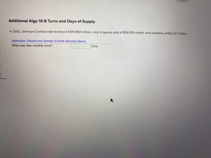 Additional Algo 10-8 Turns and Days-of-Supply In