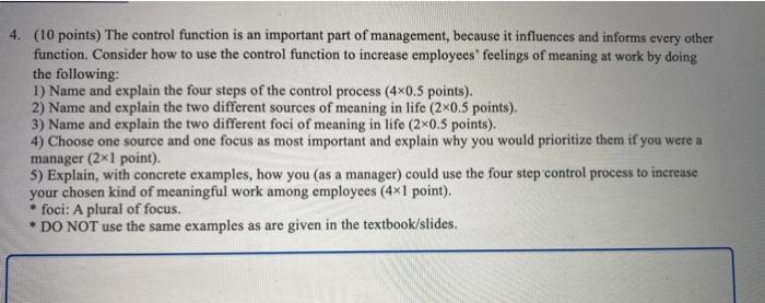 4. (10 points) The control function is an