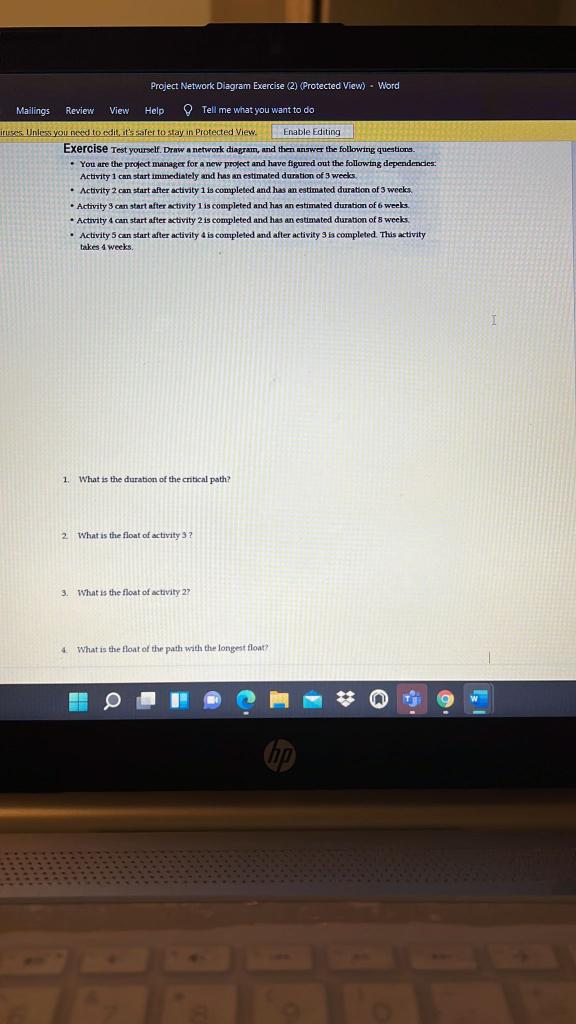 Project Network Diagram Exercise (2) Protected