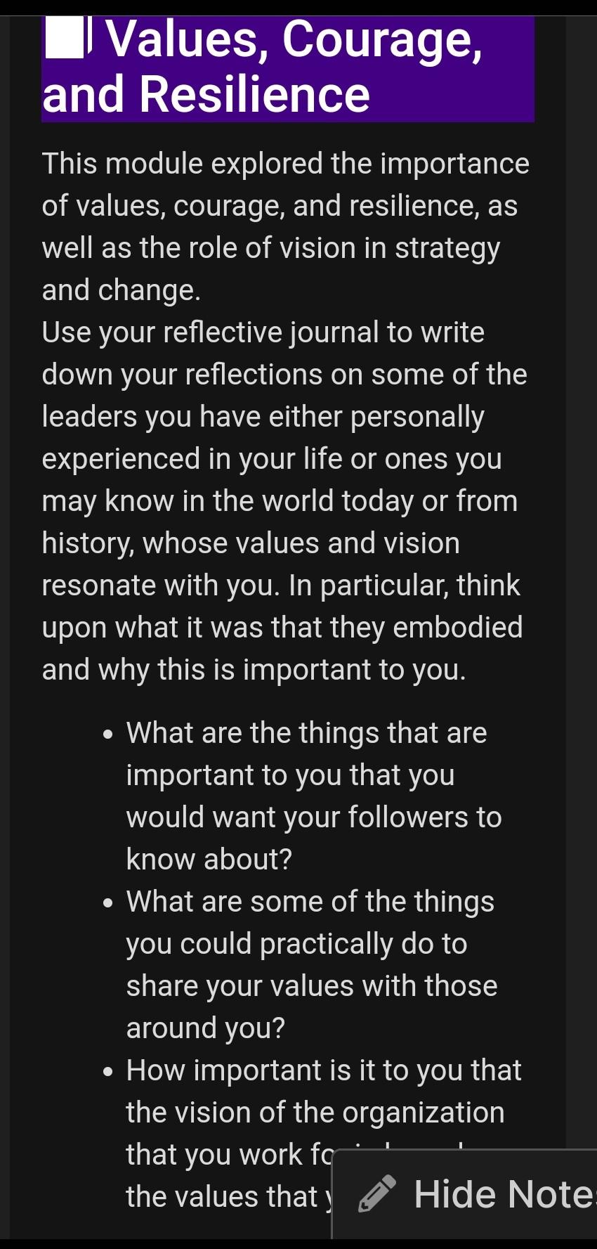 help me write a journal please Values, Courage,