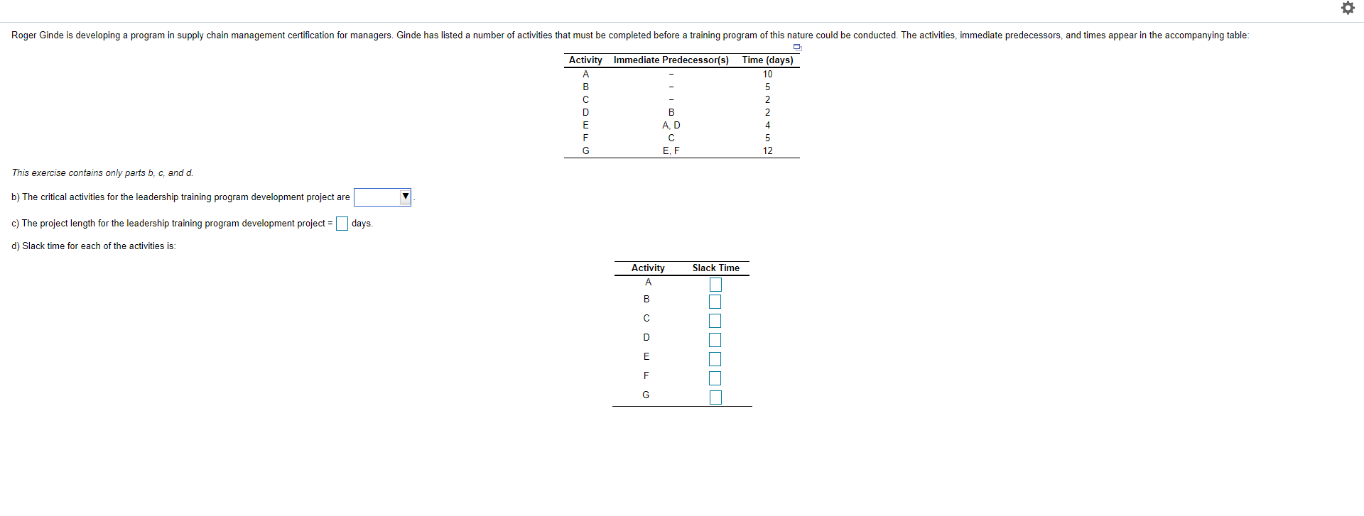 Roger Ginde is developing a program in supply