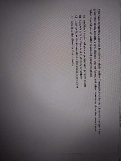 Please Help! You have completed a project for