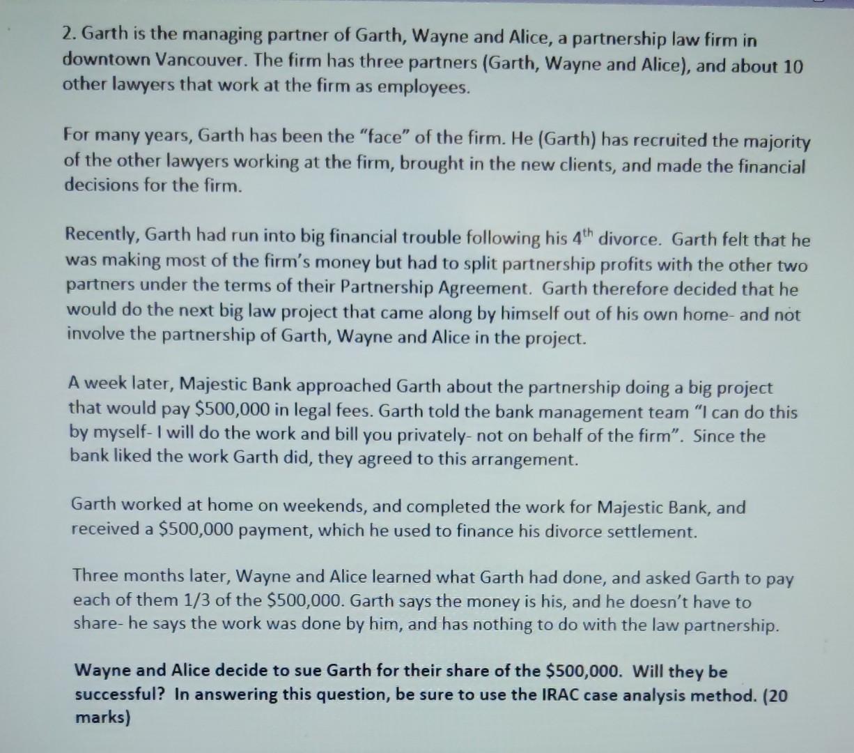 explain using IRAC (issue, rule, application,