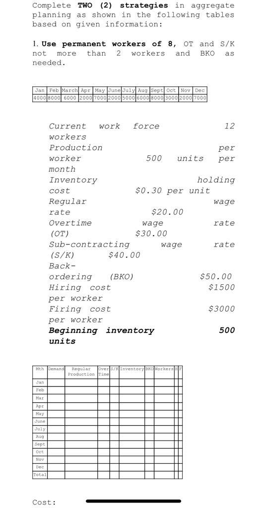 Complete TWO (2) strategies in aggregate planning