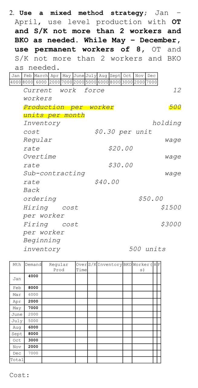 Complete TWO (2) strategies in aggregate planning