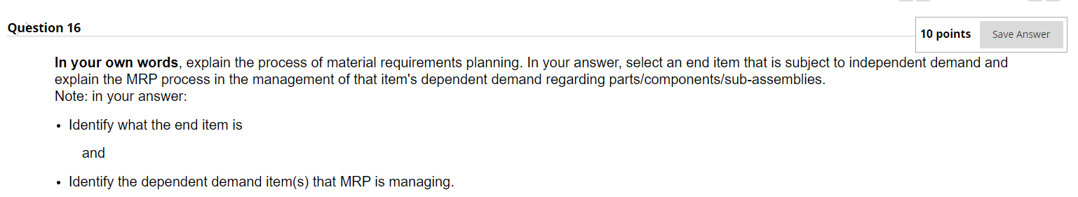 plz answer Question 16 10 points Save Answer In