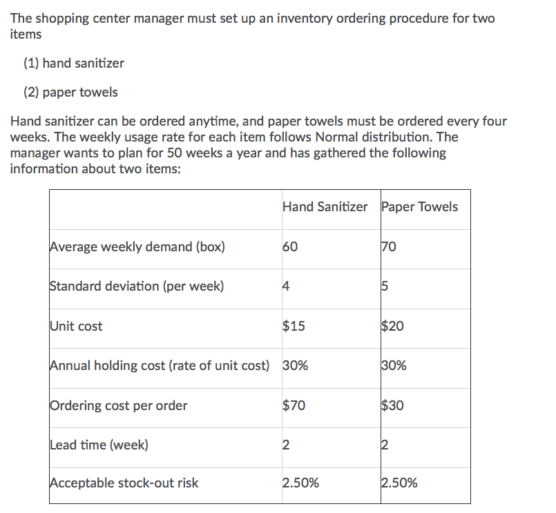 The shopping center manager must set up an