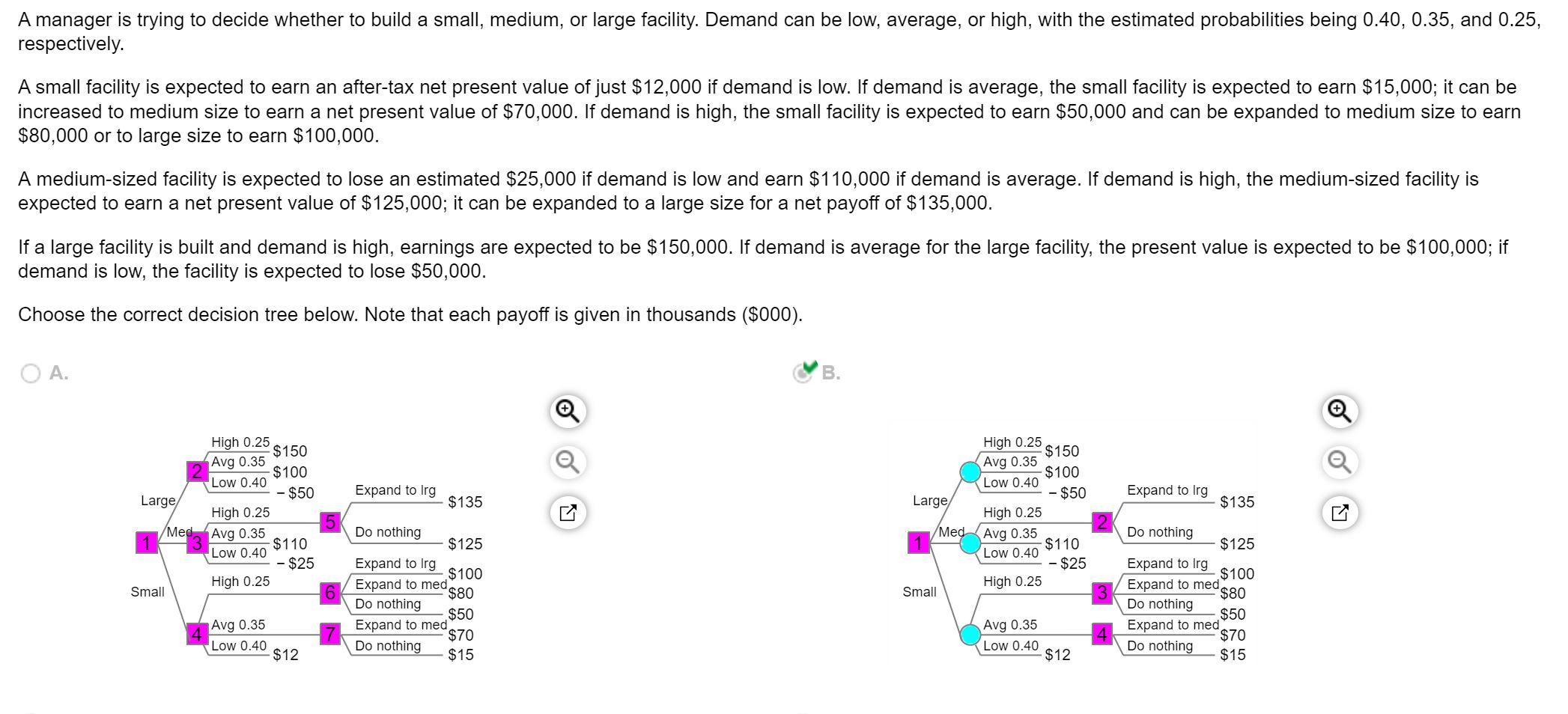 The choices from the drop-down menu are: "large