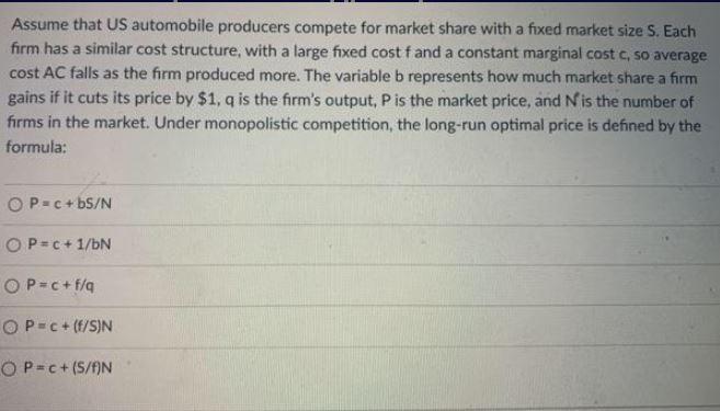 Assume that US automobile producers compete for