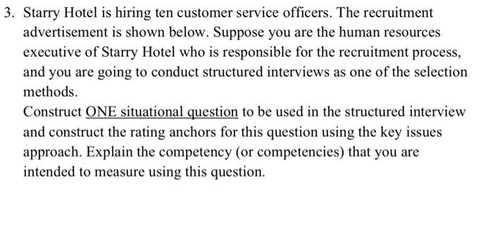 3. Starry Hotel is hiring ten customer service