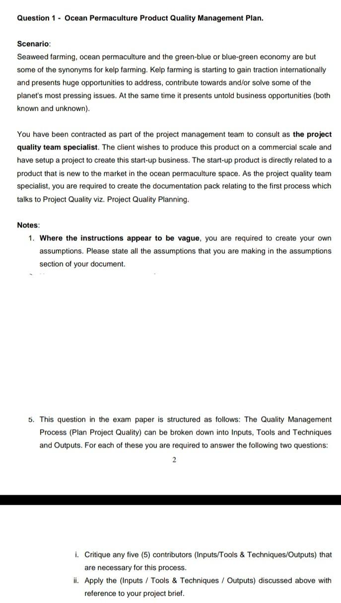 Question 1 Ocean Permaculture Product Quality