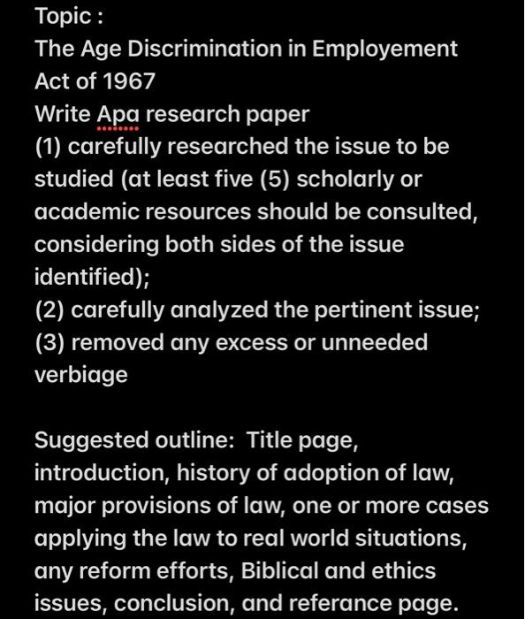 Topic : The Age Discrimination in Employement Act