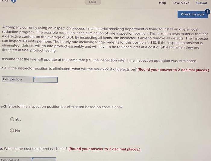 Saved Help Save & Exit Submit Check my work A